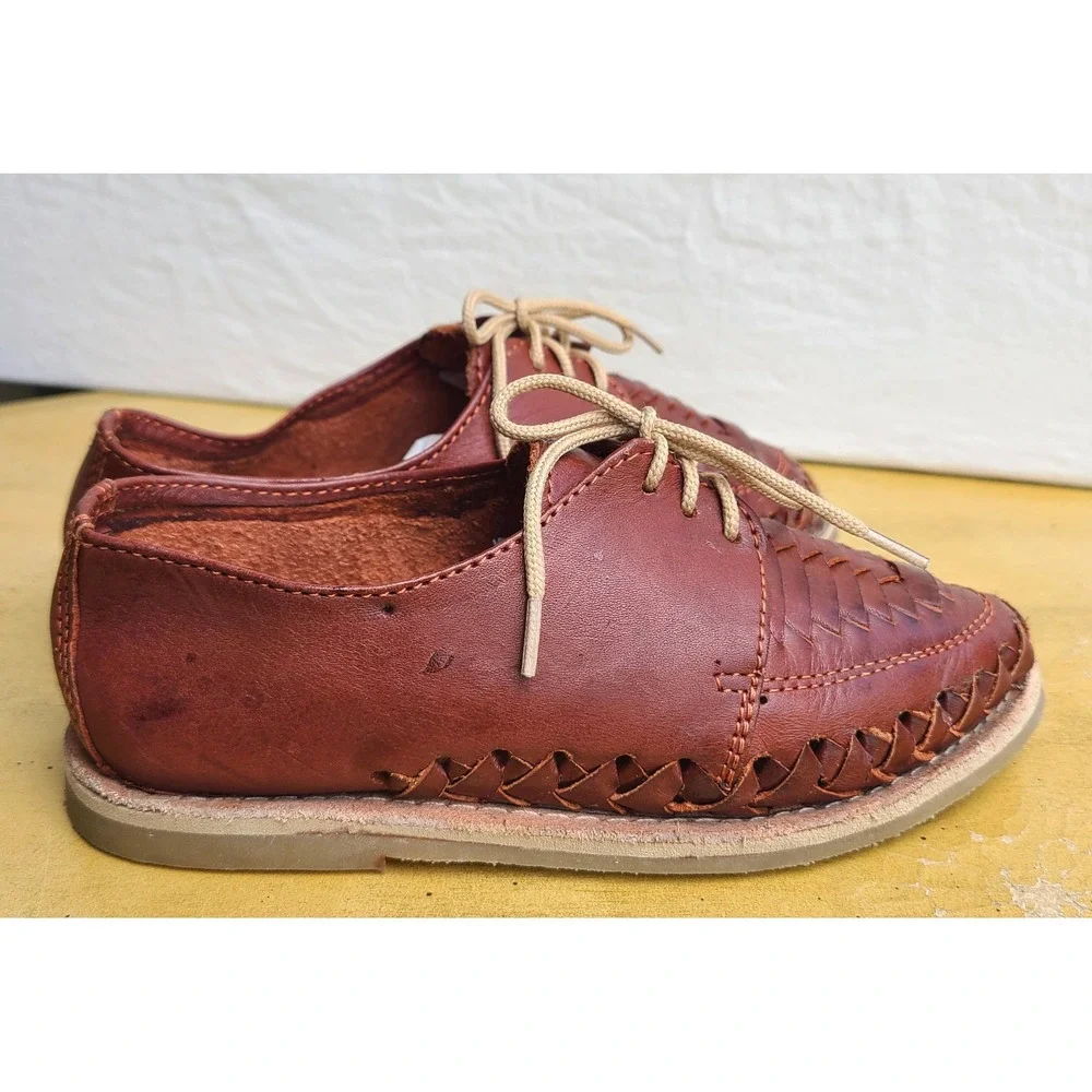 Cucos‎ Kids US 10 Brown 100% Genuine Leather Woven Huaraches Dress Shoes Lace Up